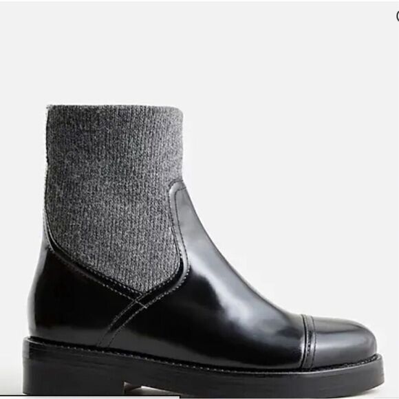 J.Crew Rib-cuff boots in Italian leather Black Gray Size 9 NWB - Picture 2 of 14